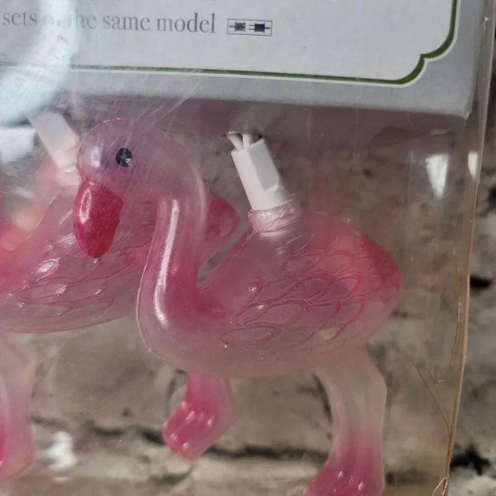 New Brite Star Set of 10 Lighted Patio Lights Pink Flamingo Indoor Outdoor